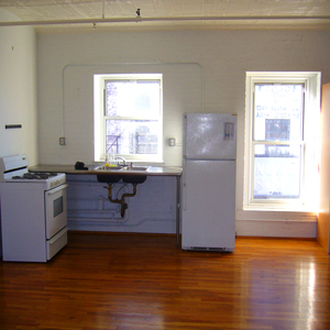 kitchen at 2A park slope brooklyn loft apartment stainless steel counter